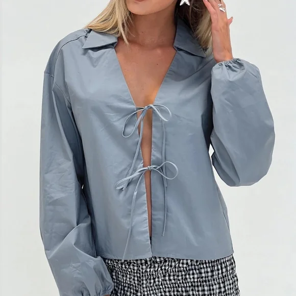 NWT ✨️$25 Princess Polly Rinch L/S Top In Steel Blue Size 2 - Picture 1 of 9